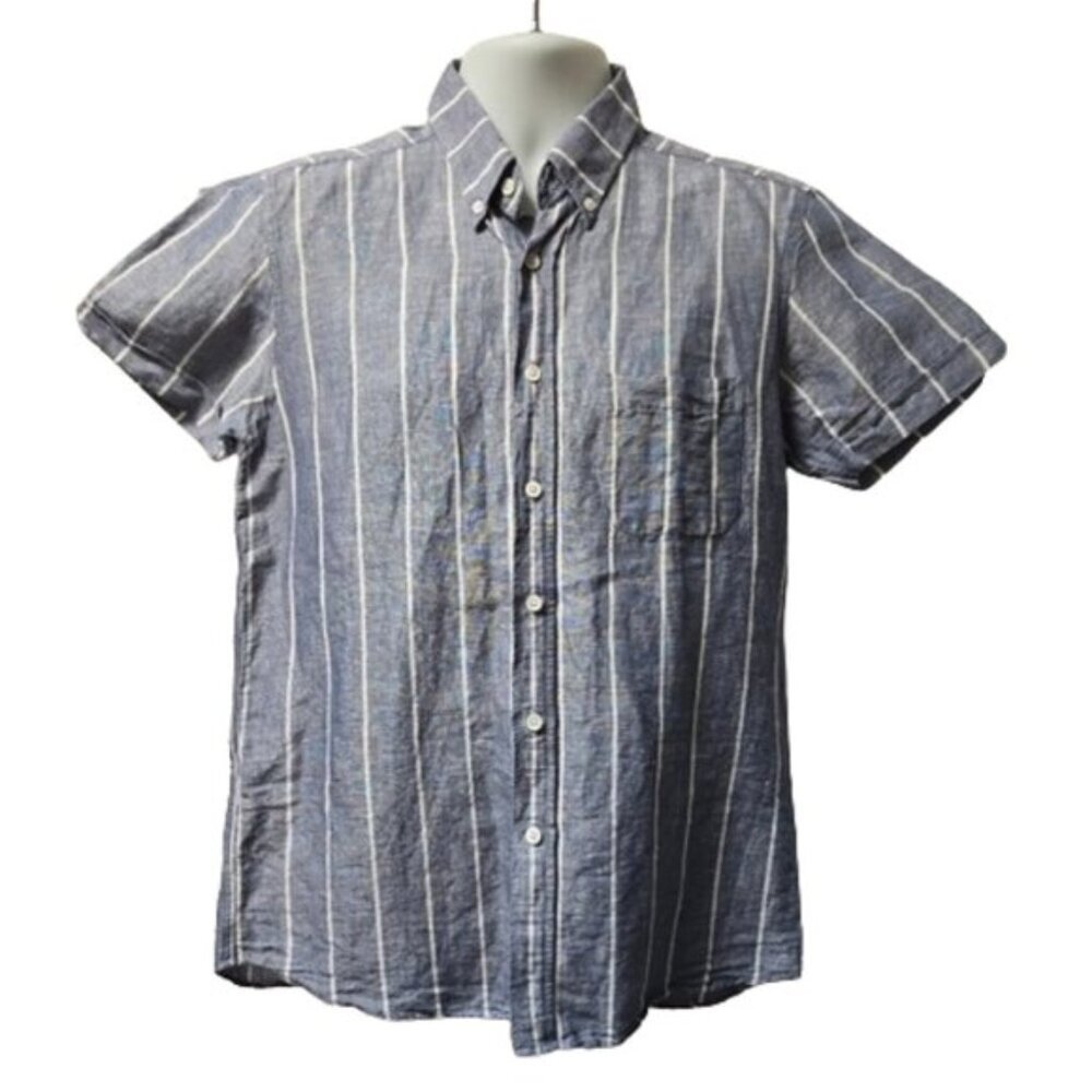 Far Afield Blue Striped Linen Short Sleeve Shirt